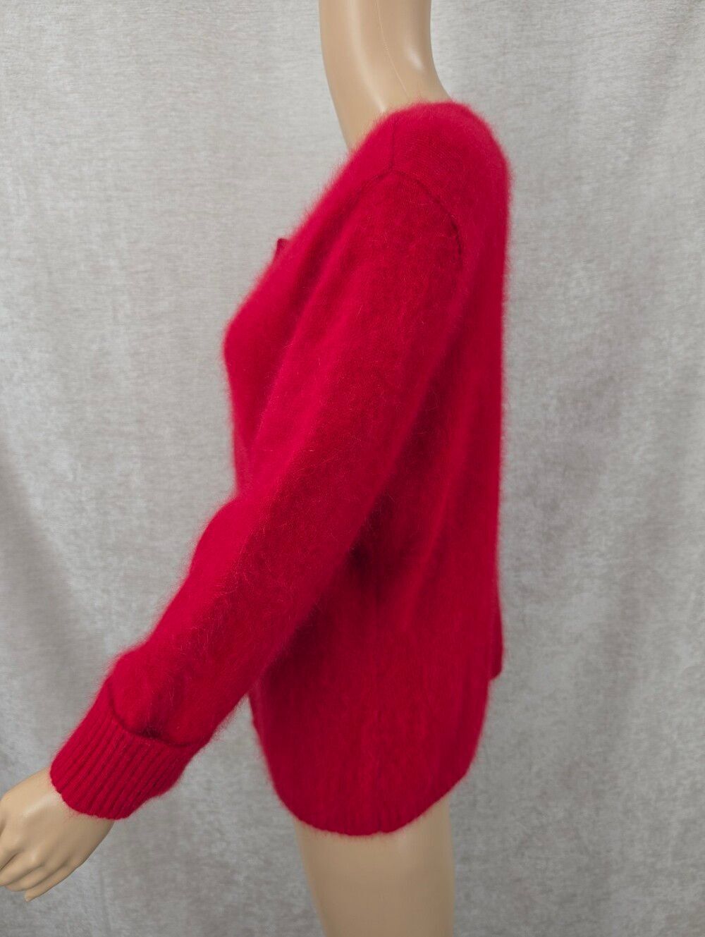 Apostrophe Angora Blend Vibrant Red Fuzzy Button Up Cardigan Sweater Vintage - Picture 6 of 11
